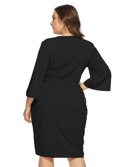 Belt Round Neck Solid Color Dress