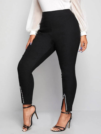 Beaded Slit Solid Bodycon Pants
