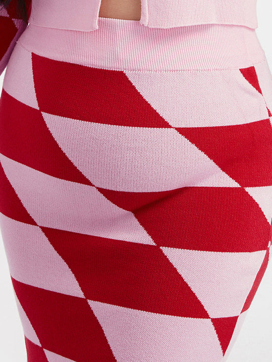 Argyle Color Block Knitted Skirt