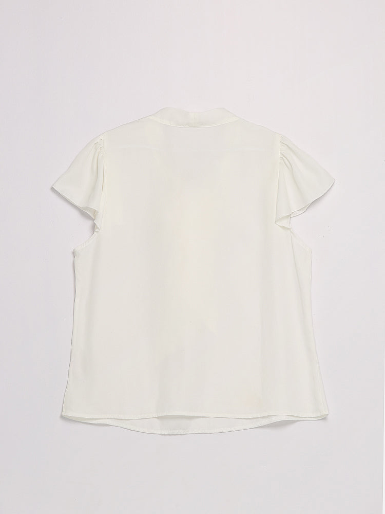Bowknot Frill Cap Sleeve Blouse