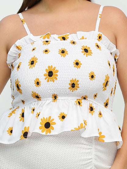 Daisy Shirred Frill Trim Crop Top