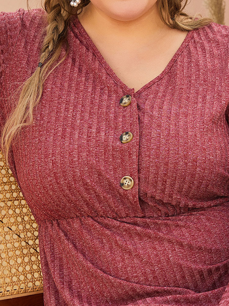 V-Neck Ruffle Button Dress