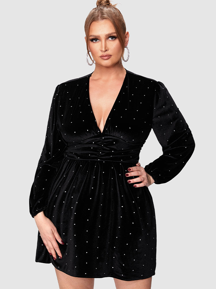 Polka Dot Deep V Neck Dress