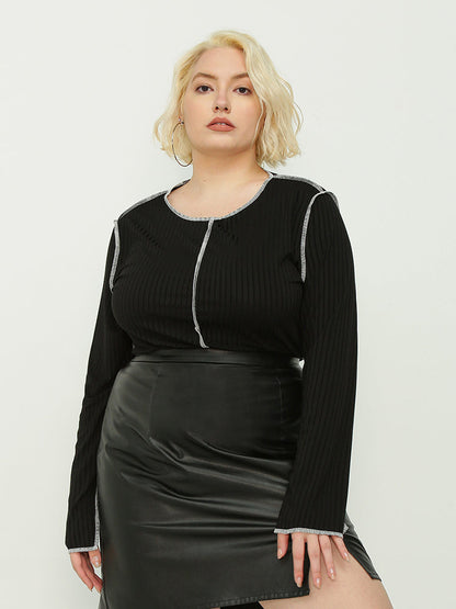 Slit Cuff Stitch Trim Top