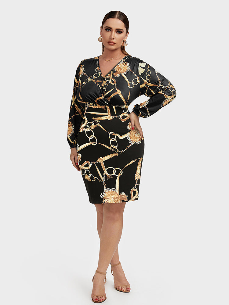Chain Print Button Bodycon Dress