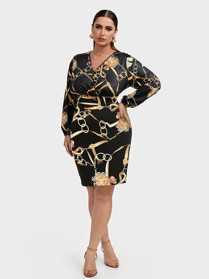 Chain Print Button Bodycon Dress