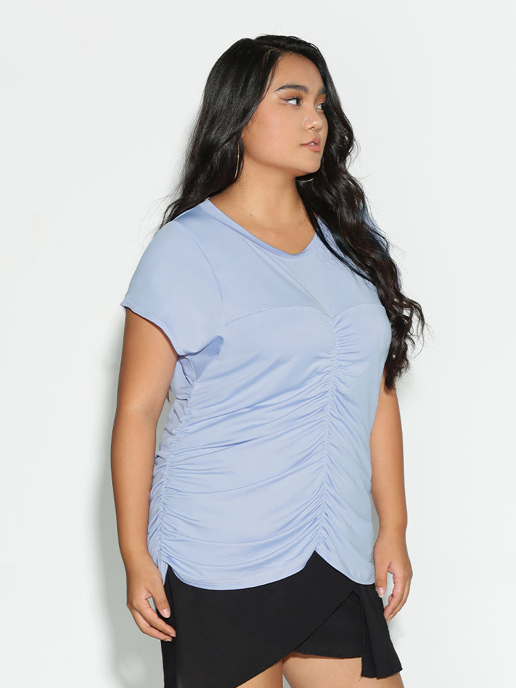 Ruched Irregular Hem T-Shirt