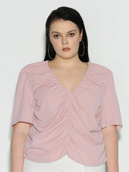 Shirred V-Neck Blouse