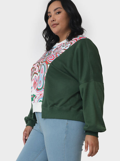 Asymmetrical Patchwork Crew Neck Sweatshirt