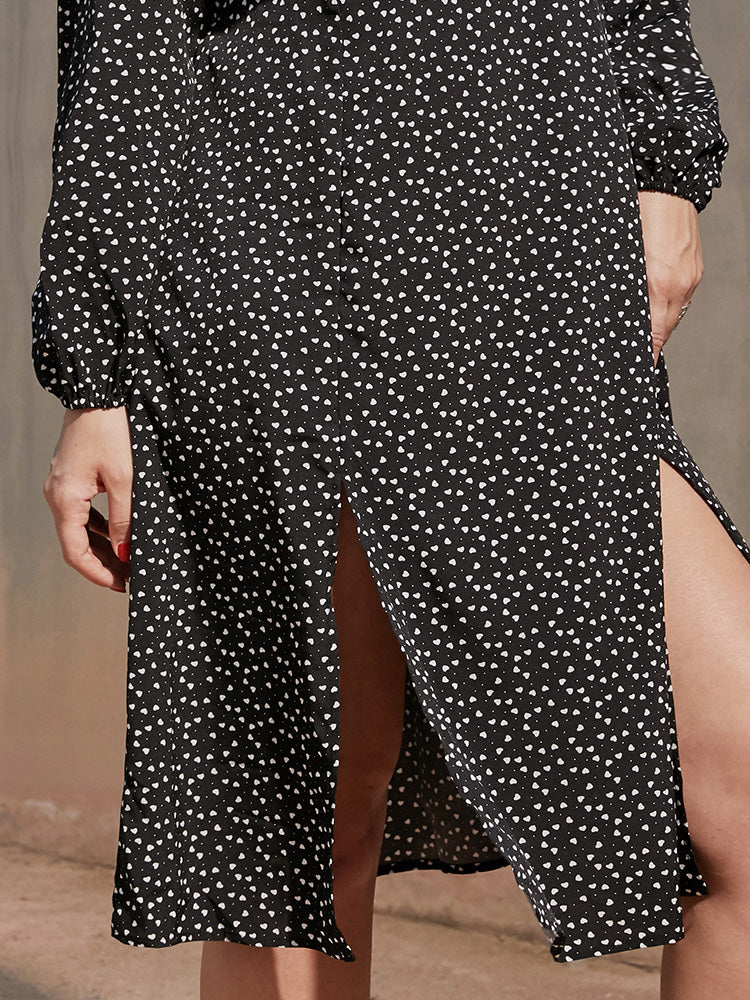 V Neck Polka Dot Split Hem Dress