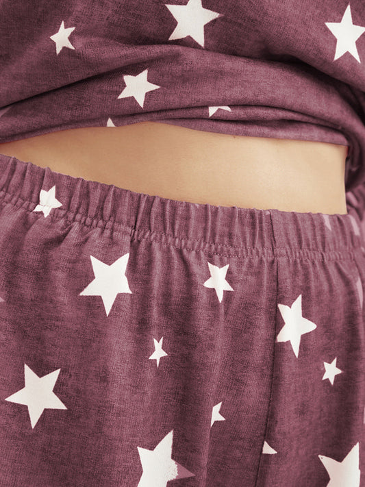 Star Print Elastic Waist Pocket Sleep Shorts