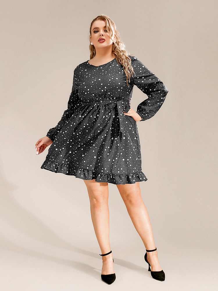 Star Print Ruffle Hem Dress