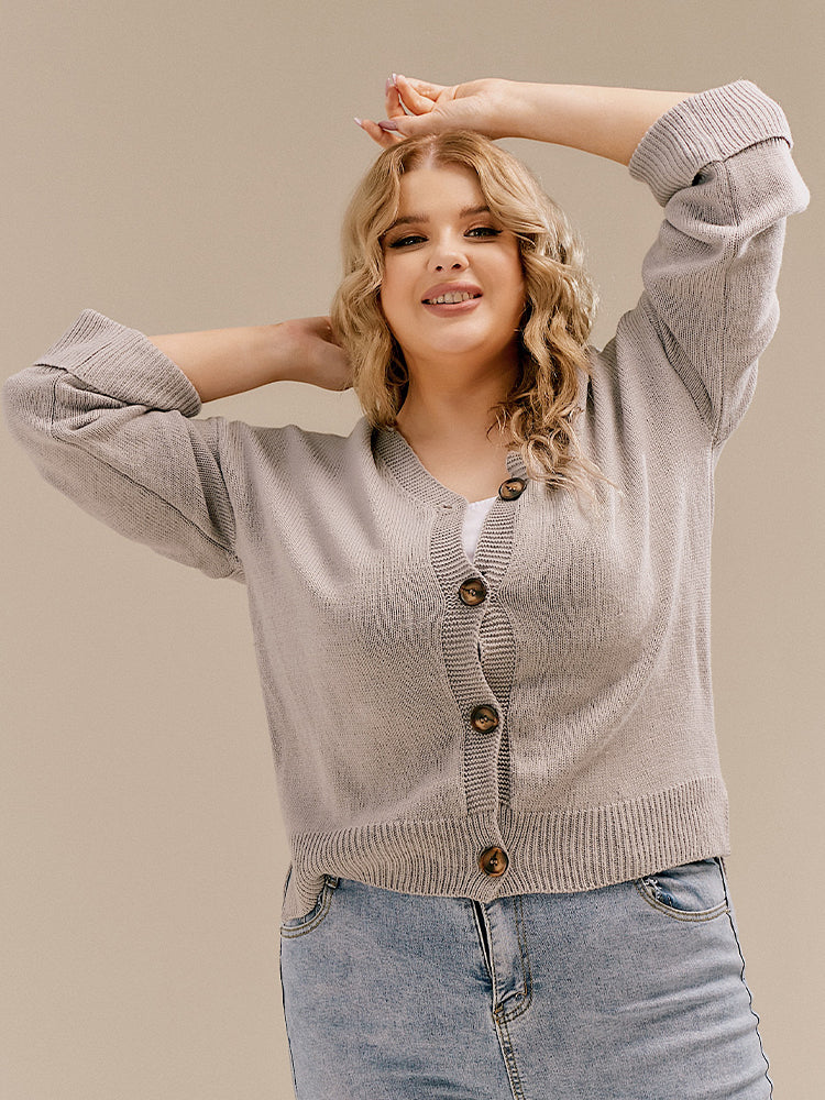 Button V-neck Crop Cardigan