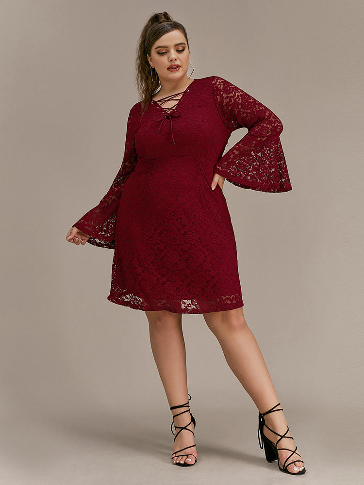 Bell Sleeve Lace Knotted Dress