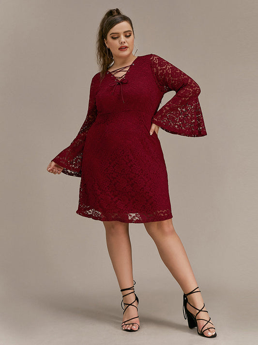 Bell Sleeve Lace Knotted Dress