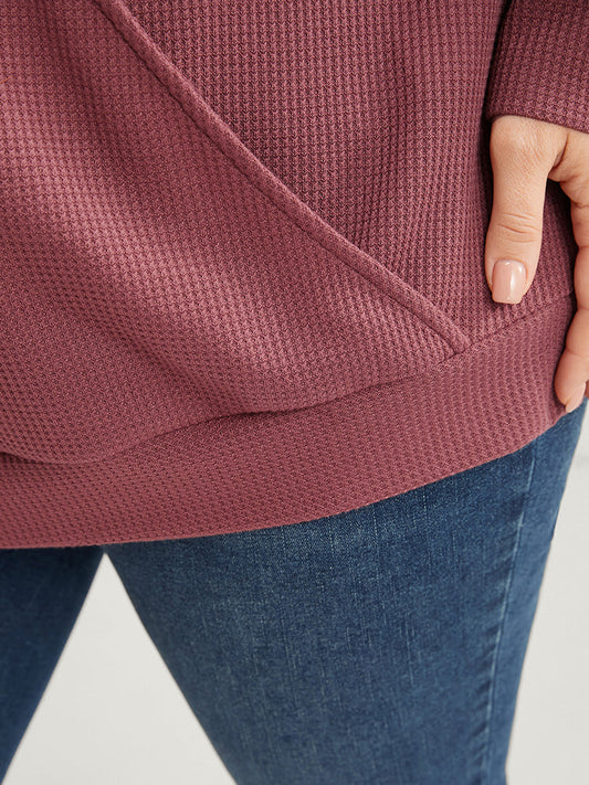 Polka Dot Patchwork Wrap Waffle Knit Sweatshirt