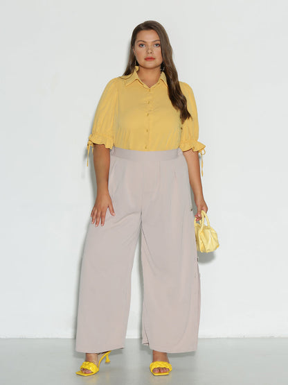 Puff Sleeve Lapel Collar Blouse