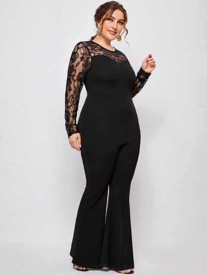 Contrast Lace Flare Leg Jumpsuit