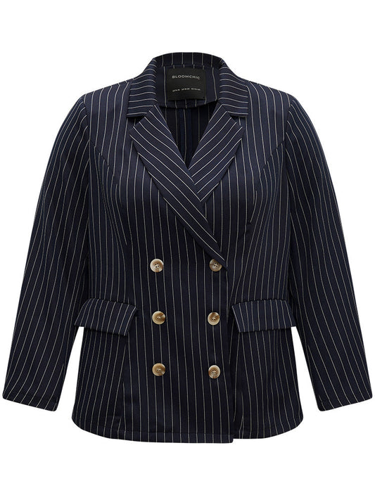 Suit Collar Striped Double Breasted Blazer