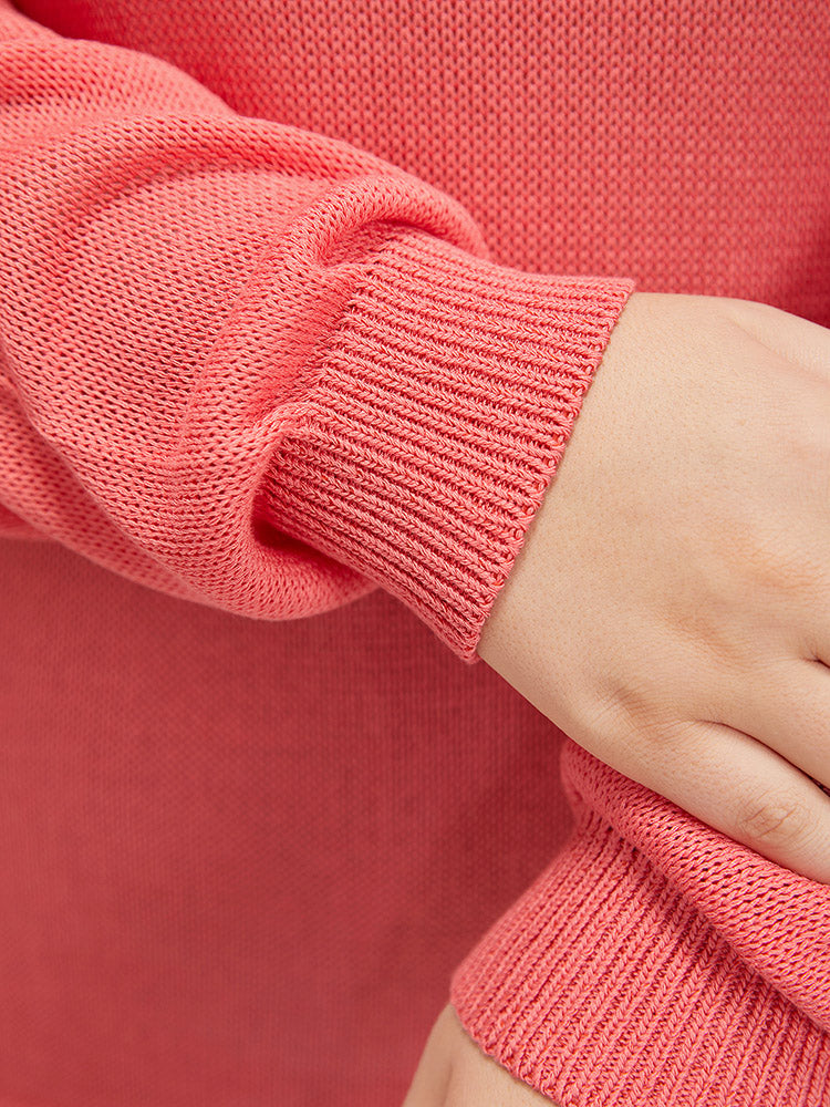 Plain Patchwork Cut Out Round Neck Pullover