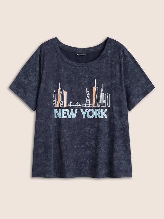 Vintage City Print Crew Neck T-shirt