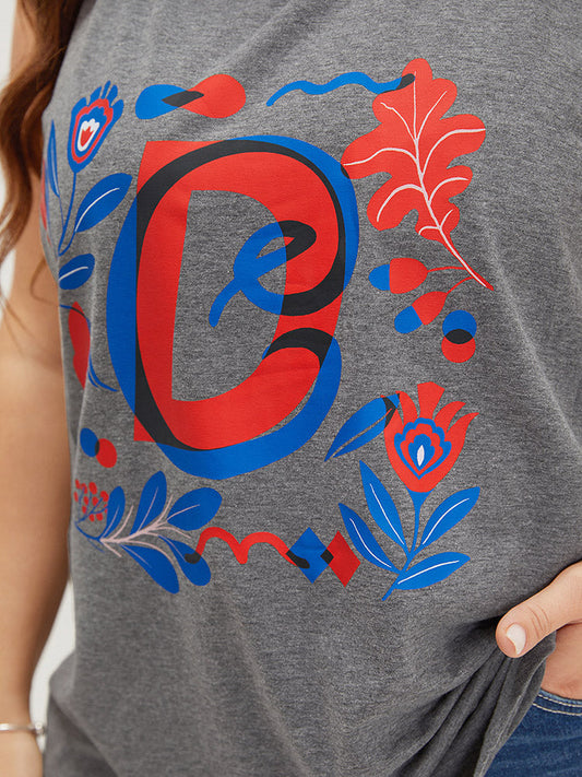 Letter & Floral Print Sleeveless Tank Top