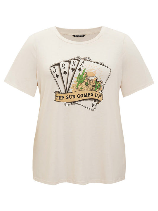 Playing Card & Cactus Print Heather T-shirt