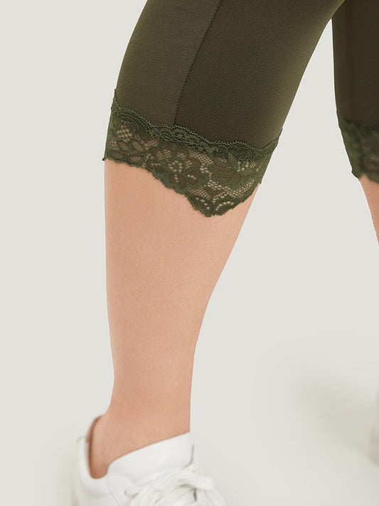 Plain Lace Patchwork High Rise Leggings