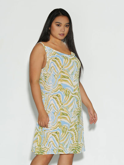 Abstrct Striped Cowl Neck Dress