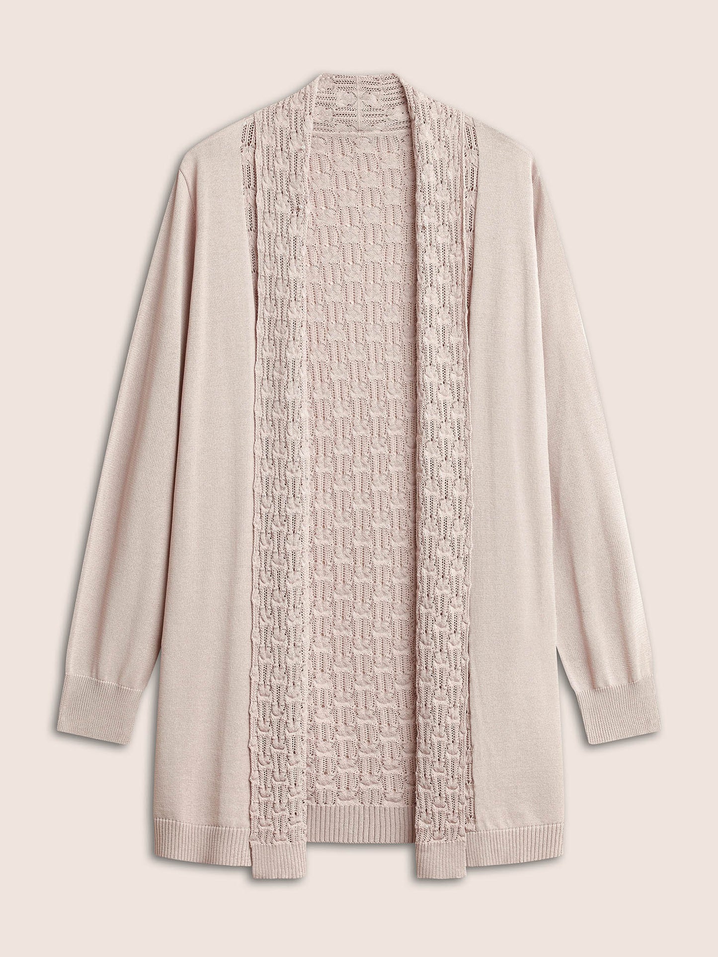 Plain Lapel Collar Pointelle Knit Backless Cardigan