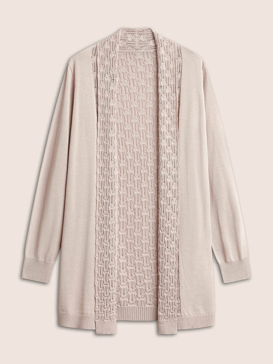 Plain Lapel Collar Pointelle Knit Backless Cardigan