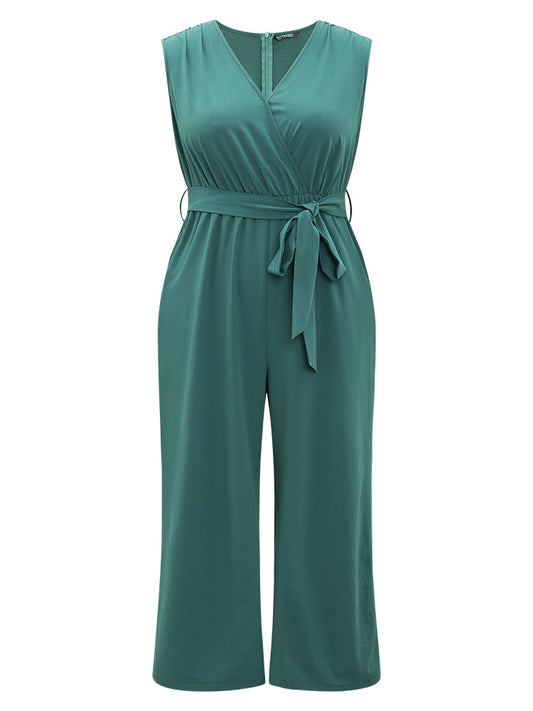Supersoft Essentials Plain Surplice Neck Belted Jumpsuit