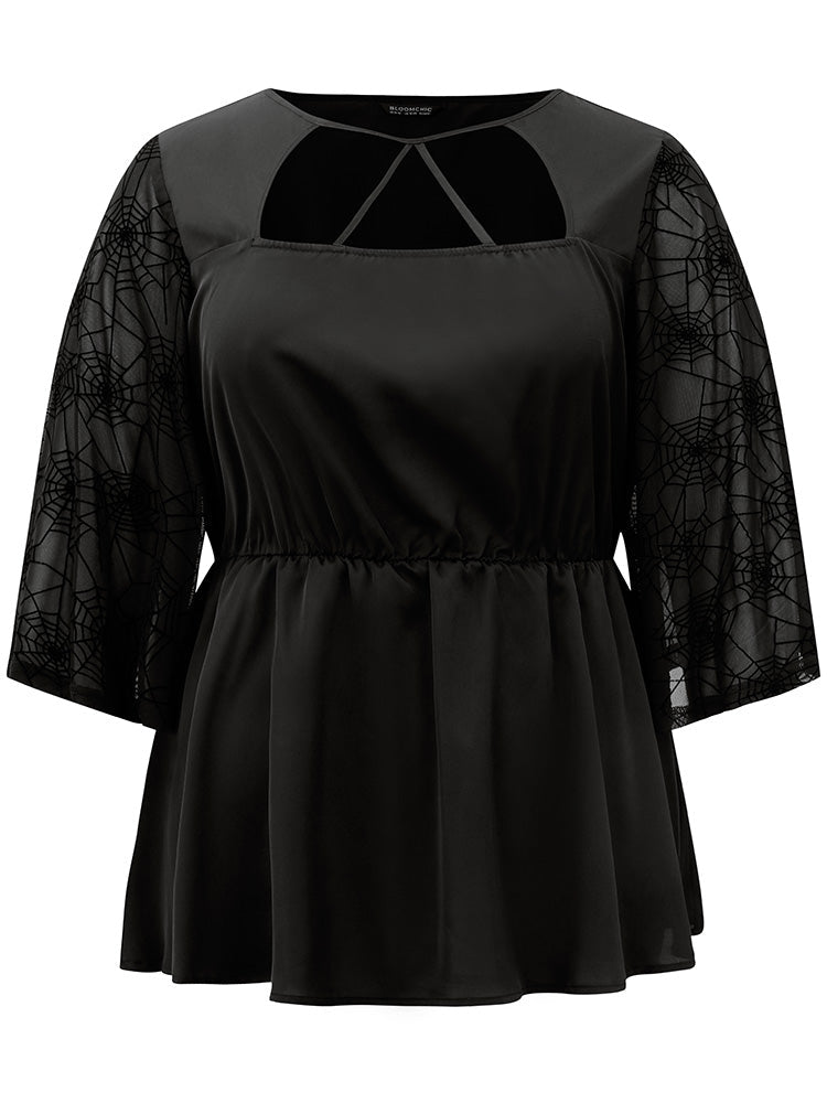 Halloween Cut Out Elastic Waist Guipure Lace Blouse