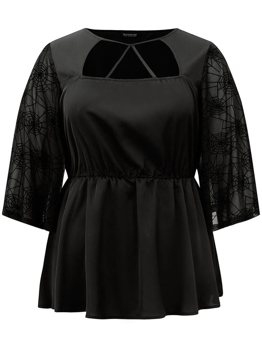 Halloween Cut Out Elastic Waist Guipure Lace Blouse