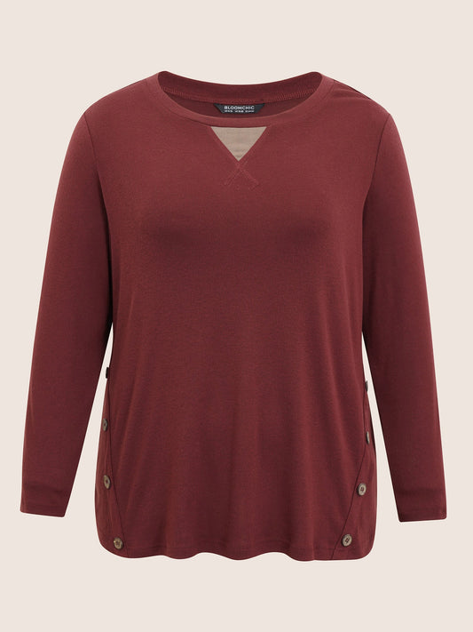 Two Tone Patchwork Button Front T-shirt