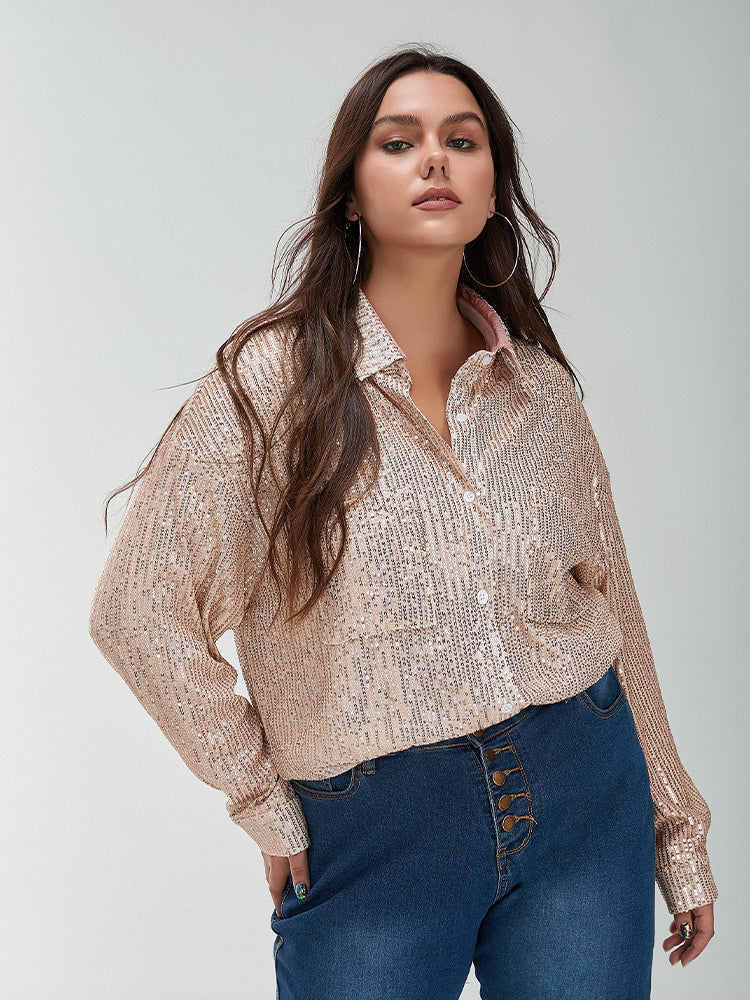 Sequin Pocket Buttons Blouse