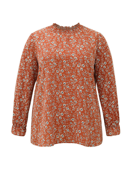 Ditsy Floral Shirred Pocket Layered Blouse