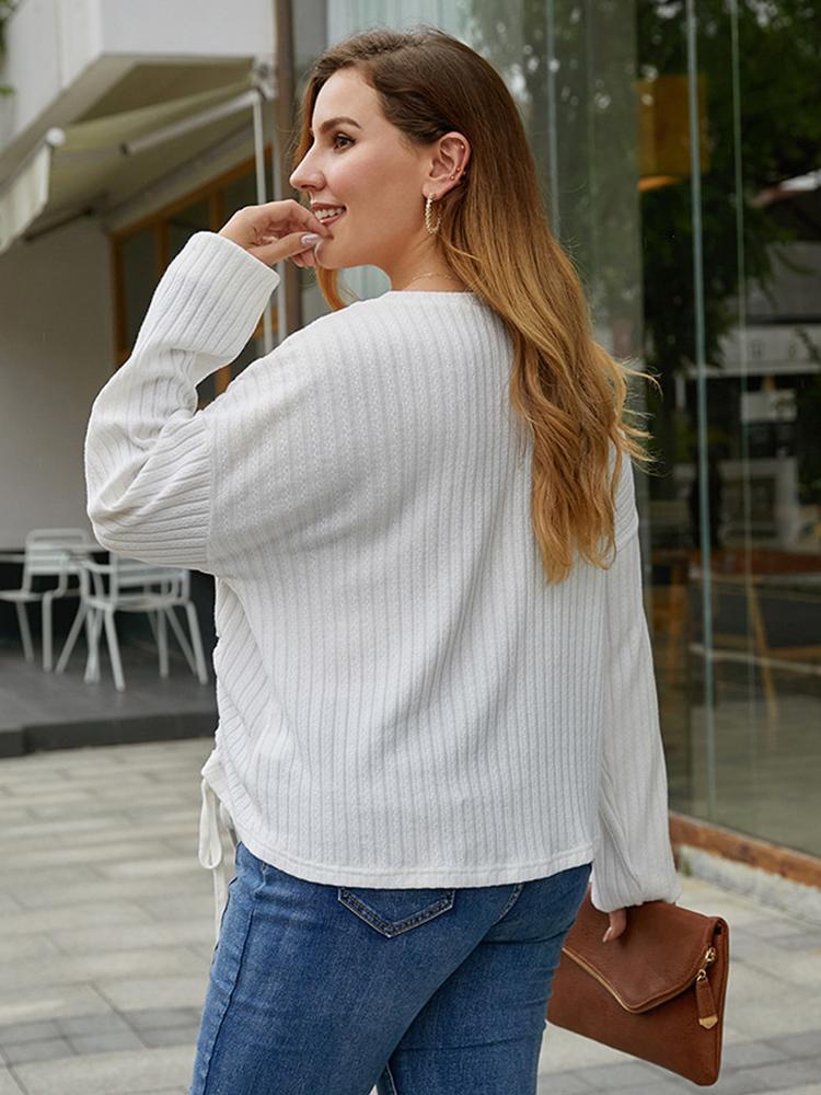 Casual Pleated Design Solid Color T-shirt