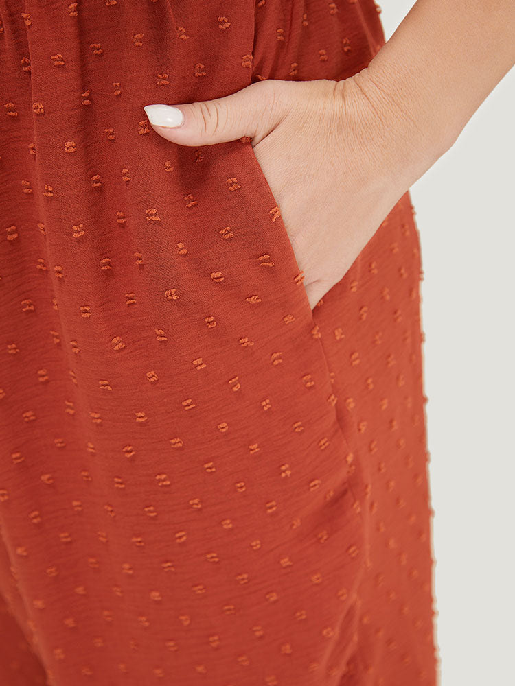 Polka Dot Square Neck Pocket Ruffle Trim Overall Jumpsuit