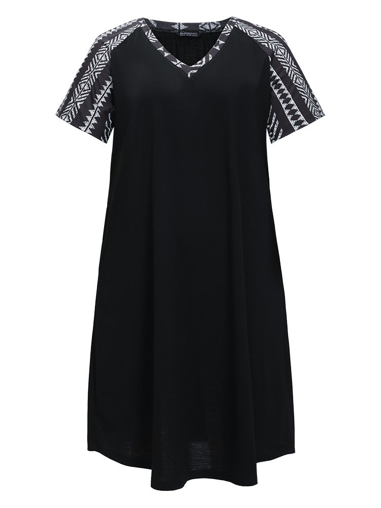 Bandana Patchwork Pocket Raglan Sleeve Dress