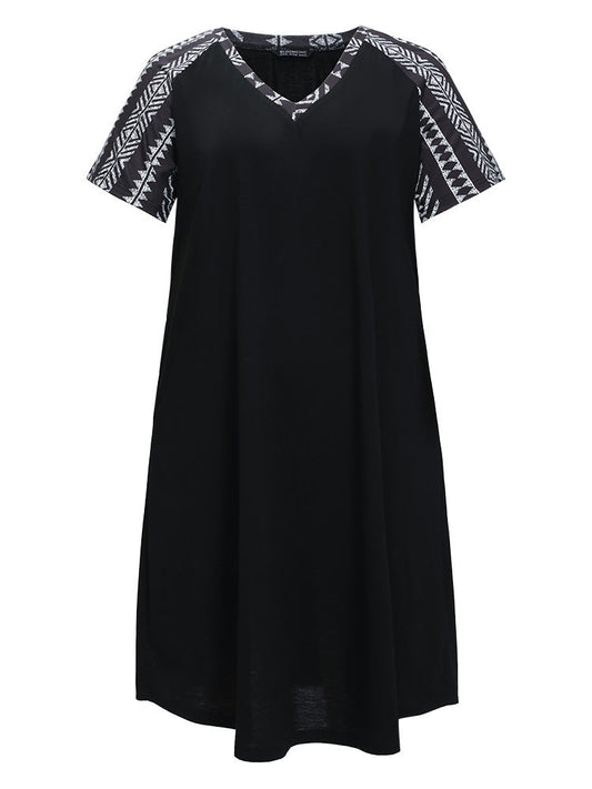 Bandana Patchwork Pocket Raglan Sleeve Dress
