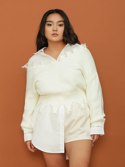 Distressed Raw Hem V Neck Sweater