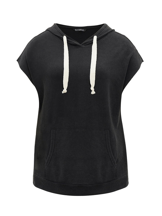 Hooded Ties Pocket Batwing Sleeve T-shirt