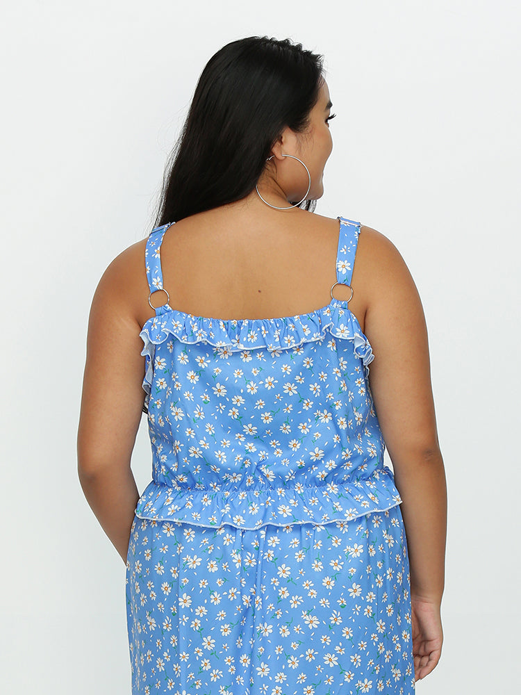 Ditsy Floral Ruffle Hem Crop Top