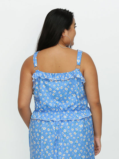 Ditsy Floral Ruffle Hem Crop Top