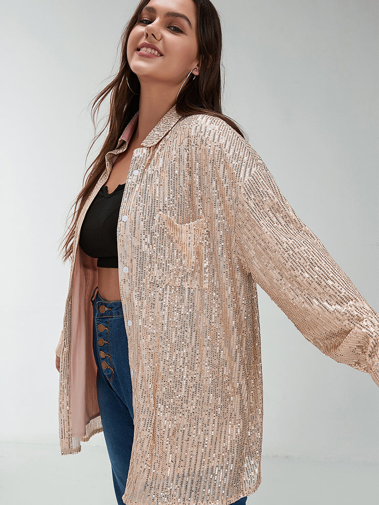 Sequin Pocket Buttons Blouse