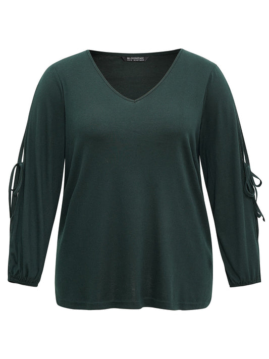 Solid V Neck Knot Ties T-shirt