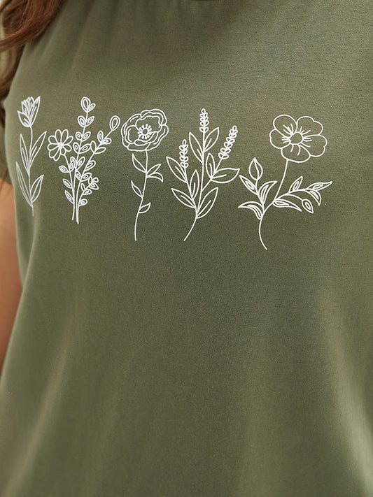 Floral Print Regular Sleeve Round Neck T-shirt
