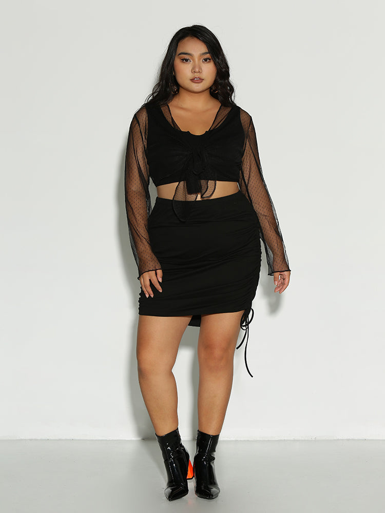 Bowknot Mesh Dot Kimono