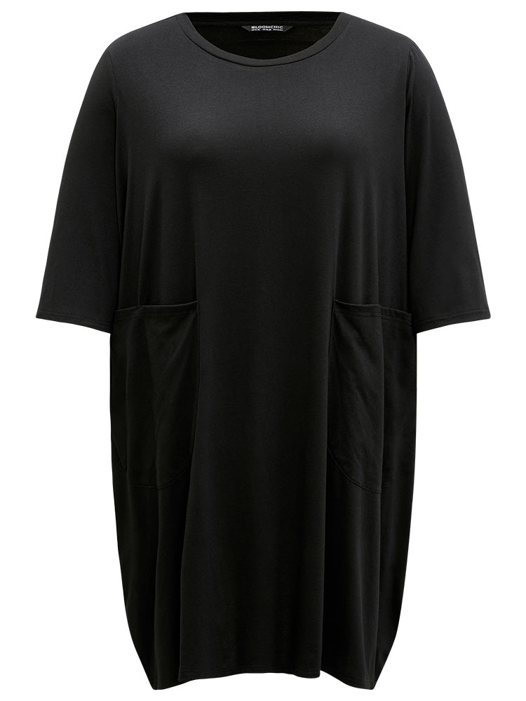 Plain Patched Pocket Drape Sleep Dress